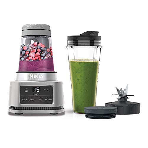 Ninja Foodi Power Nutri Blender 2-en-1, blender mixeur, mixe des bols de smoothie et des boissons glacées, programmes automatiques, gobelet 700 ml, bol de 400 ml avec palette motorisée, argent CB100EU