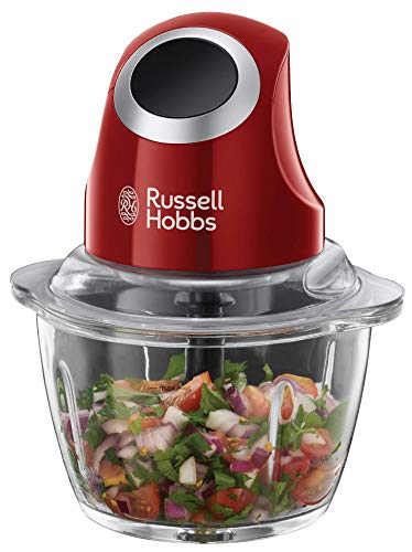 Russell Hobbs Mini hachoir électrique [Multifonction] Desire Rouge (pour légumes, fruits & viandes, un bouton de fonctionnement, bol en verre 500ml, lame en acier, couvercle de conservation) 24660-56