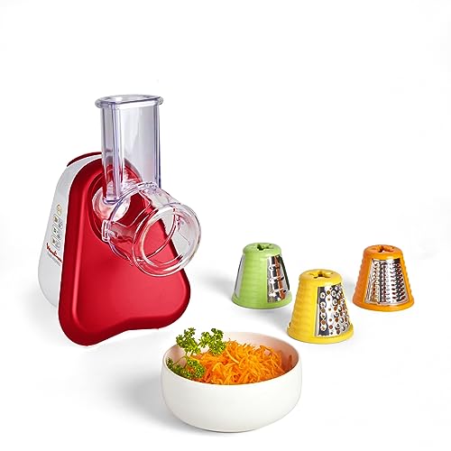 Moulinex Découpe-légumes électrique, Râpe 3-en-1, Système de cônes de couleur facile, Large goulotte, Pièces amovibles compatibles lave-vaisselle, Fresh Express rouge DJ753510