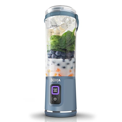 Ninja Blast Portable Blender, 530ml, Portable Cordless Mini Blender, Rechargeable, Lid & Sip Spout, Smoothies, Protein Shakes, Blends Ice & Frozen Fruit, Gift for her/him, Denim Blue, BC151UKNV