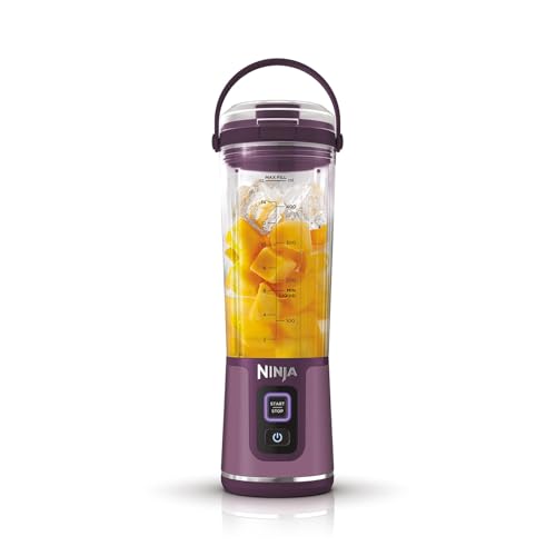 Ninja Blast BC151UKPR Mélangeur portable avec couvercle étanche et bec verseur à gorgée, rechargeable, smoothies portables, boissons protéinées, mélange de glace et de fruits congelés, violet, 530 ml
