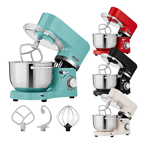 Arebos Robot de cuisine 1500W turquoise | Pétrin avec 2x bols en inox 4,5 & 5,5L | Mixeur de cuisine avec crochet mélangeur, crochet pétrisseur, fouet et protection anti-éclaboussures | 6 vitesses
